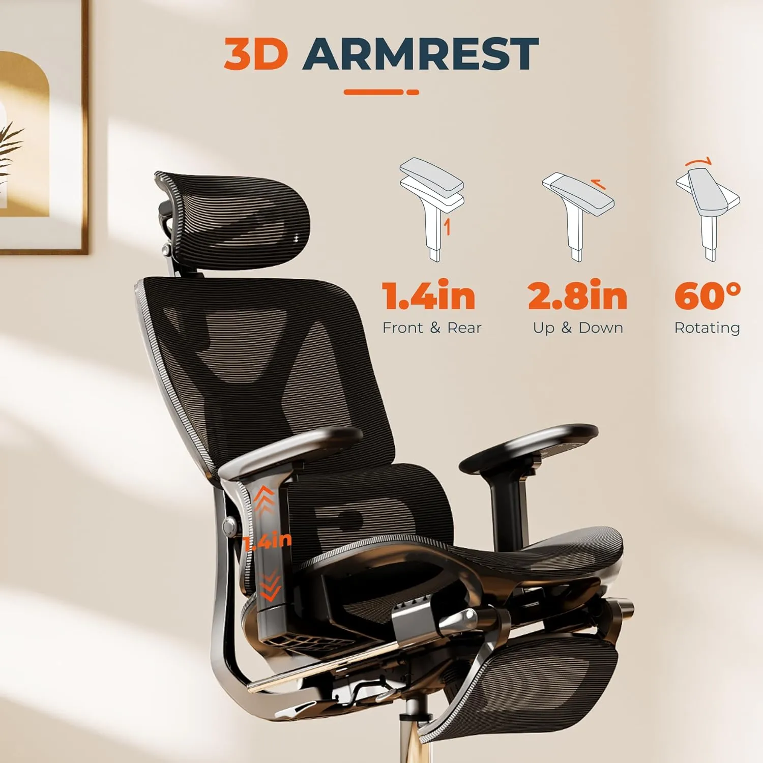 ErgoChair Ultra Big and Tall Ergonomic Office Chair, Swivel Computer Chairs Desk Chair, with 2D Dynamic Lumbar Support/Footrest/3D Headrest/Heavy Duty Metal Base, Mesh Seat Cushion, Black