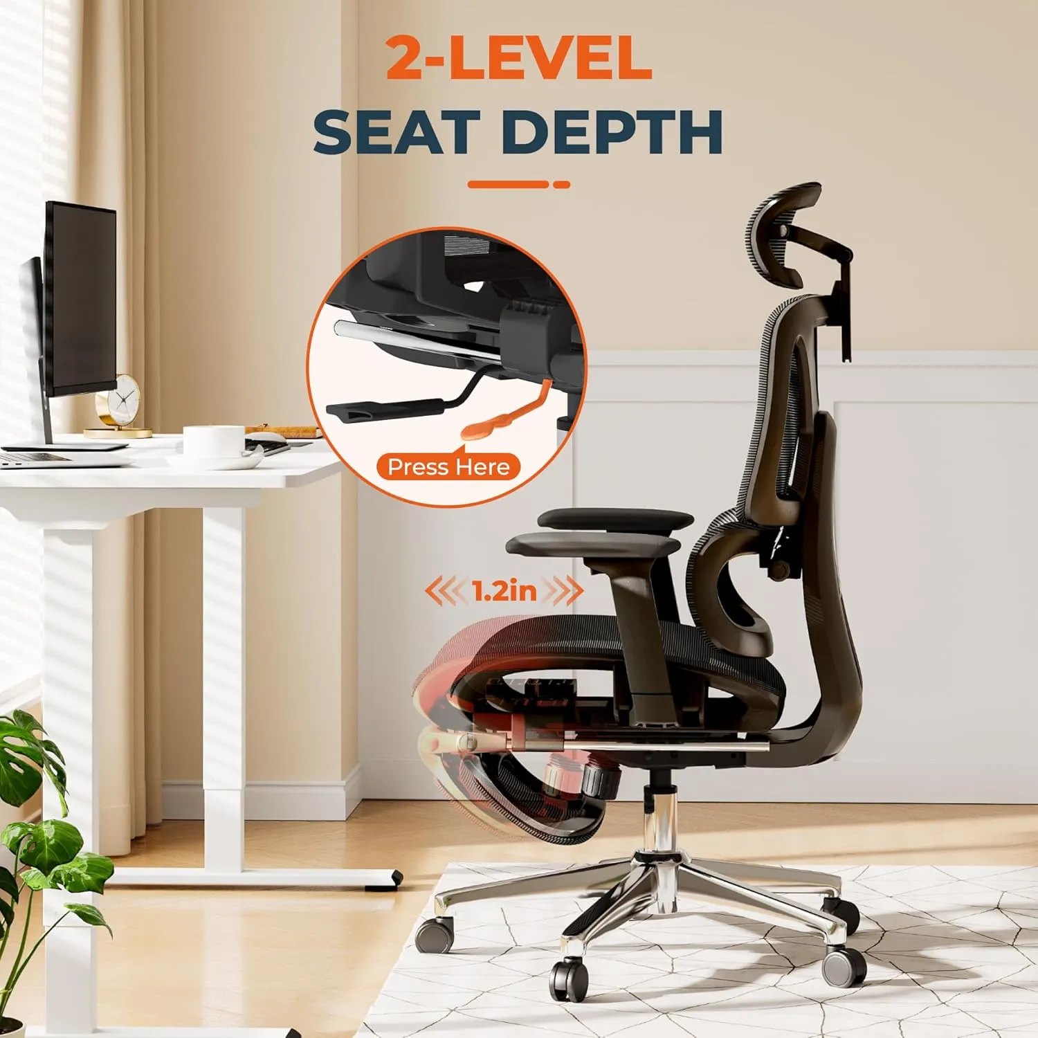 ErgoChair Ultra Big and Tall Ergonomic Office Chair, Swivel Computer Chairs Desk Chair, with 2D Dynamic Lumbar Support/Footrest/3D Headrest/Heavy Duty Metal Base, Mesh Seat Cushion, Black