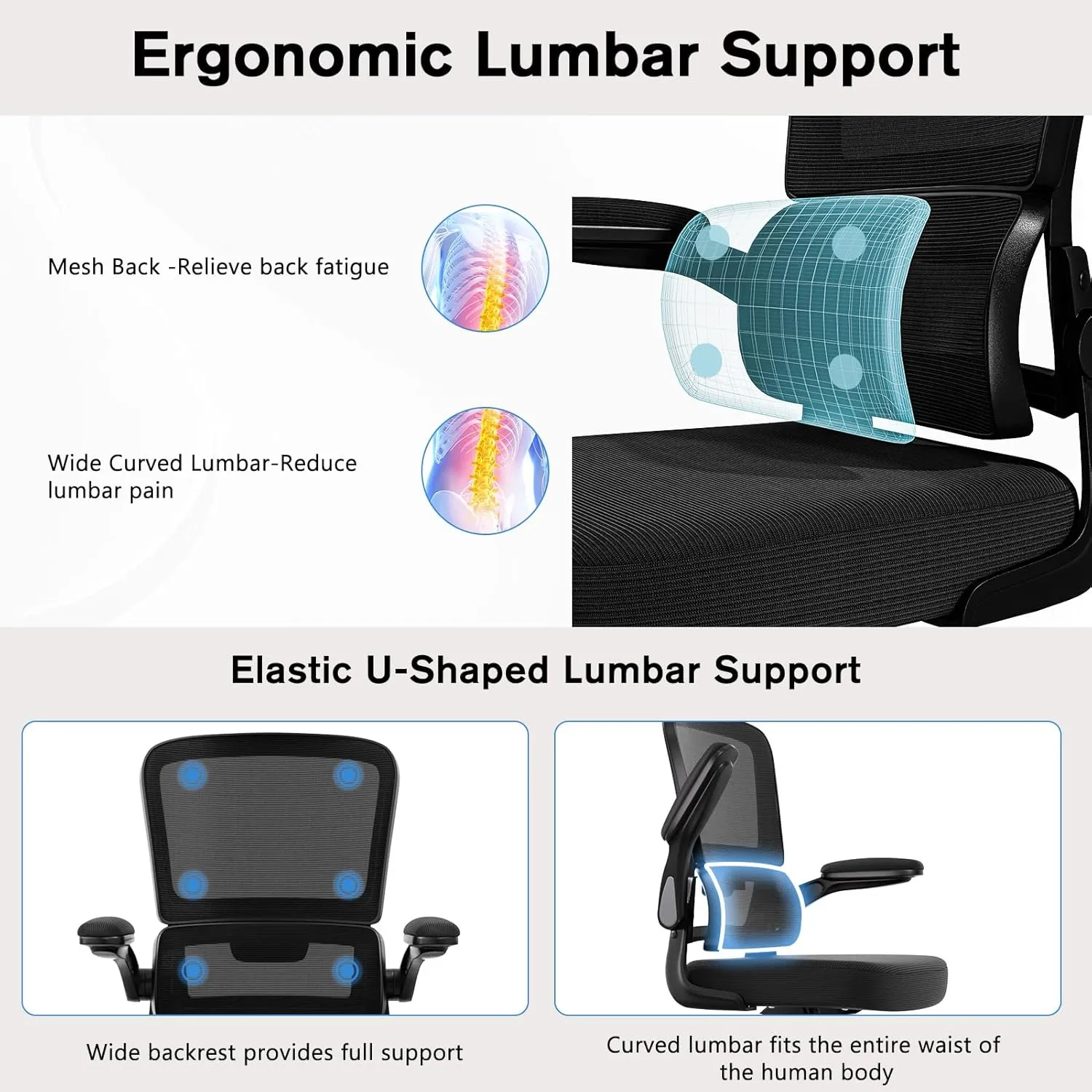 Ergonomic Drafting Chair with Footrest,Tall Office Chair for Standing Desk with Flip-up Armrests with Breathable Comfy Mesh Support and Adjustable Foot Rest Ring(Black)