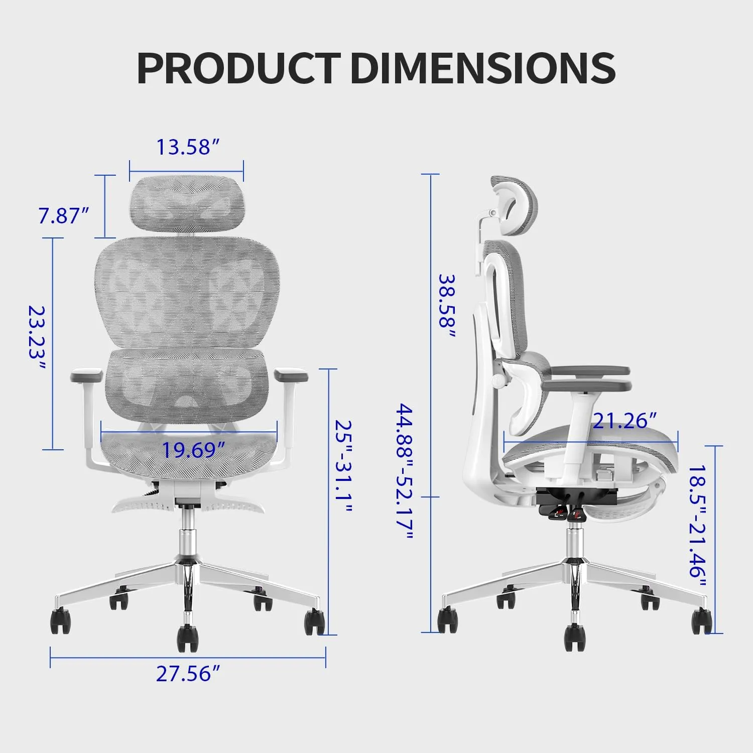Ergonomic Mesh Office Chair with 3D Adjustable Armrest,High Back Desk Computer Chair Ergo3d Ergonomic Chairs with Wheels for Home & Office White