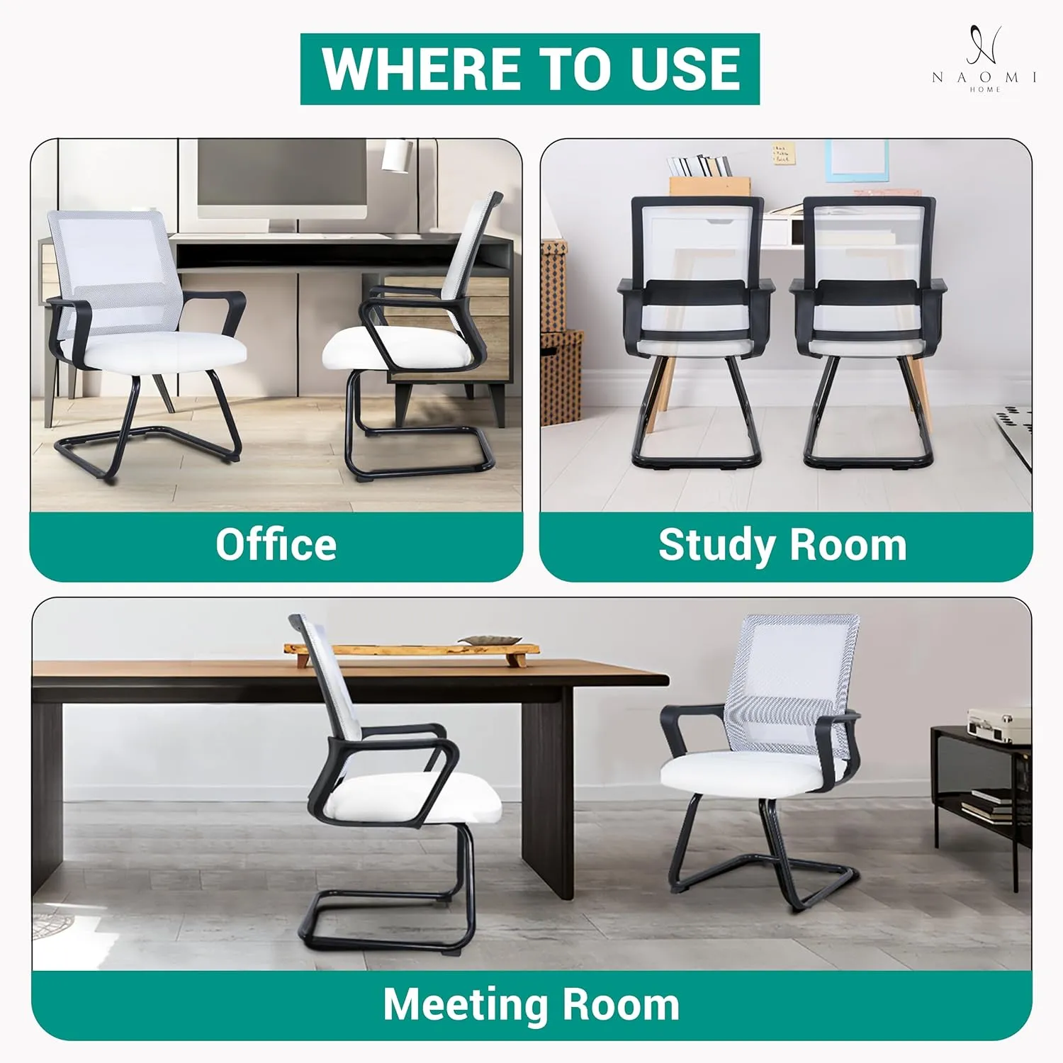 Ergonomic Office Chair | Breathable Mesh Office Guest Chair, Medical Waiting Room Chairs, Reception Chair Support - White