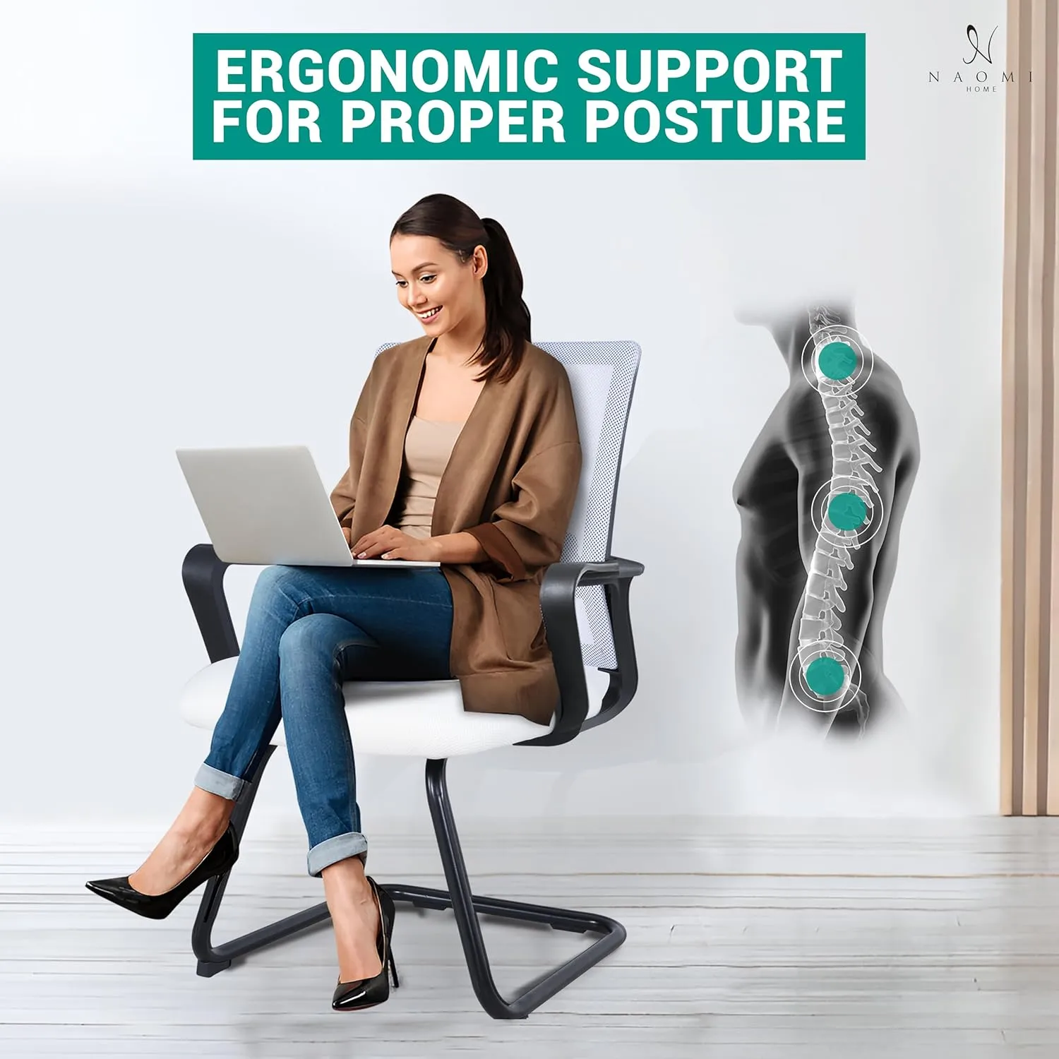 Ergonomic Office Chair | Breathable Mesh Office Guest Chair, Medical Waiting Room Chairs, Reception Chair Support - White