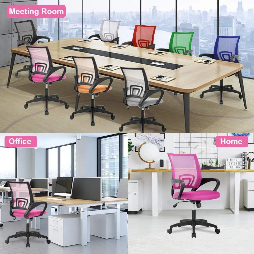 Ergonomic Office Chair Desk Chair Mesh Computer Chair with Lumbar Support Executive Rolling Swivel Adjustable Home Mid Back Task Chair for Women Adults, Pink