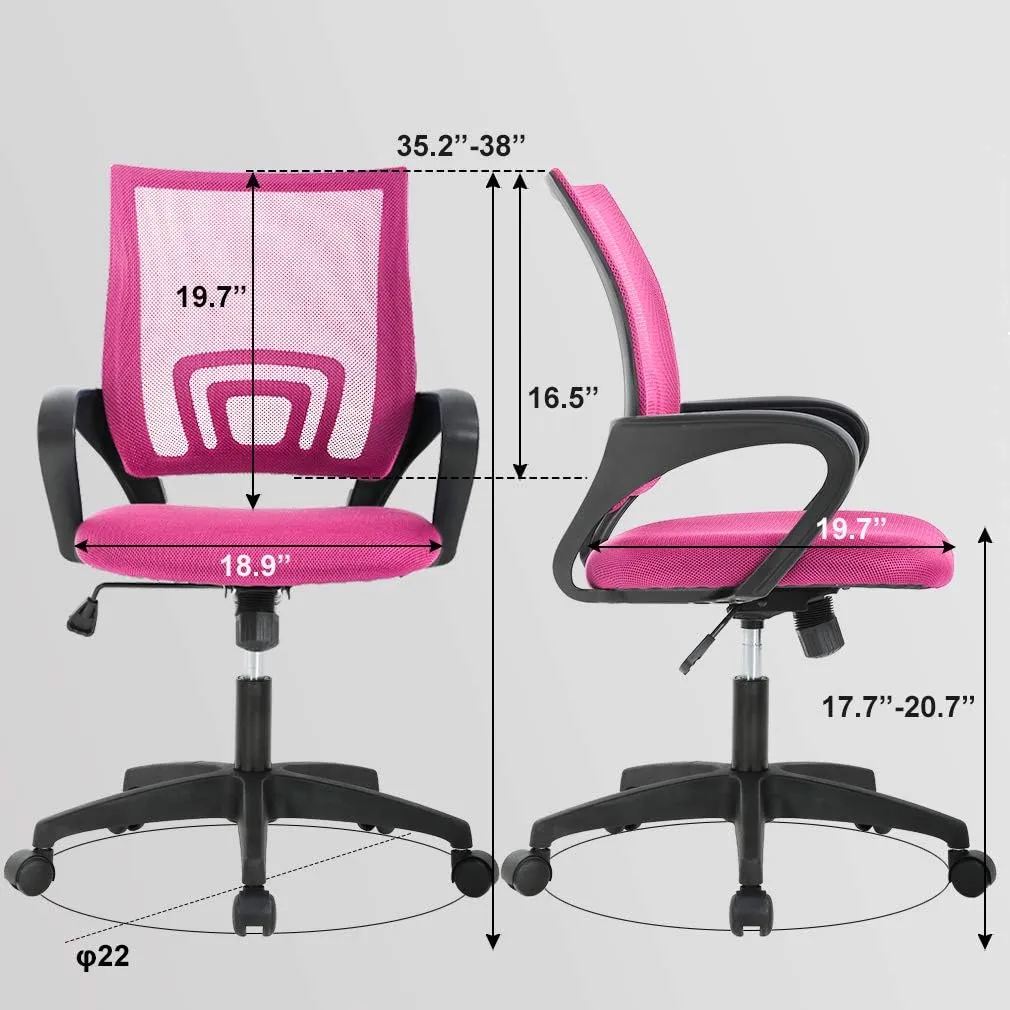 Ergonomic Office Chair Desk Chair Mesh Computer Chair with Lumbar Support Executive Rolling Swivel Adjustable Home Mid Back Task Chair for Women Adults, Pink