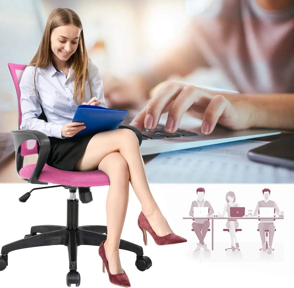 Ergonomic Office Chair Desk Chair Mesh Computer Chair with Lumbar Support Executive Rolling Swivel Adjustable Home Mid Back Task Chair for Women Adults, Pink