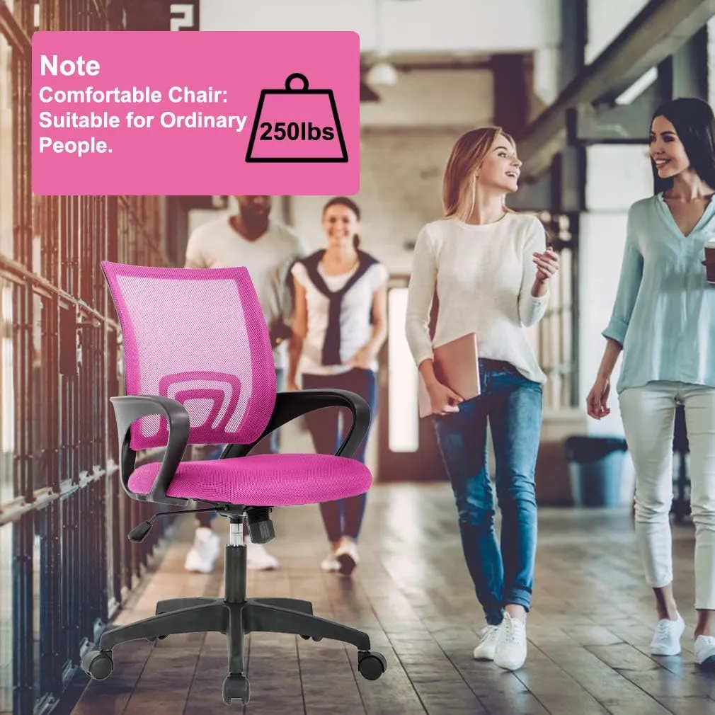 Ergonomic Office Chair Desk Chair Mesh Computer Chair with Lumbar Support Executive Rolling Swivel Adjustable Home Mid Back Task Chair for Women Adults, Pink