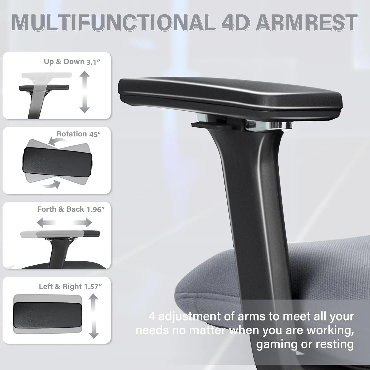 Ergonomic Office Chair with Footrest, High Back Computer Office Chair with Dynamic Lumbar Support, 2D Headrest, 4D Armrest, Sponge Seat, Mesh Home Office Desk Chair for Adults, Dark Grey