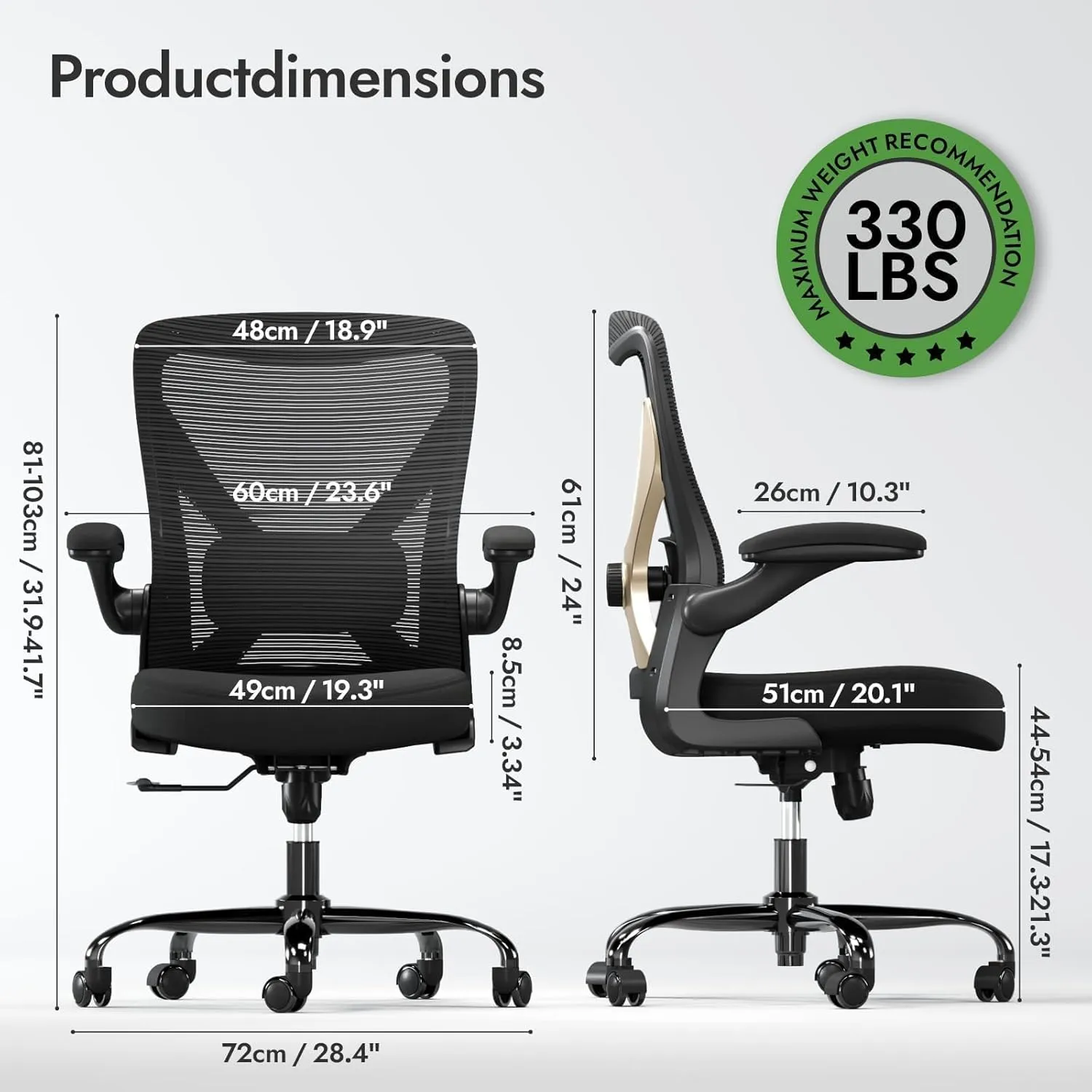 Ergonomic Office Chair - X-Shaped Computer Desk Chair Comfy, Gaming Chair, Office Chair with Lumbar Support, Mesh Office Chairs, Desk Chair for Long Hours(Black Gold)