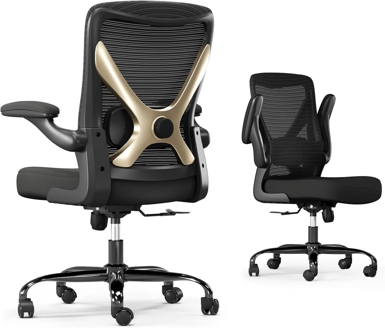 Ergonomic Office Chair - X-Shaped Computer Desk Chair Comfy, Gaming Chair, Office Chair with Lumbar Support, Mesh Office Chairs, Desk Chair for Long Hours(Black Gold)