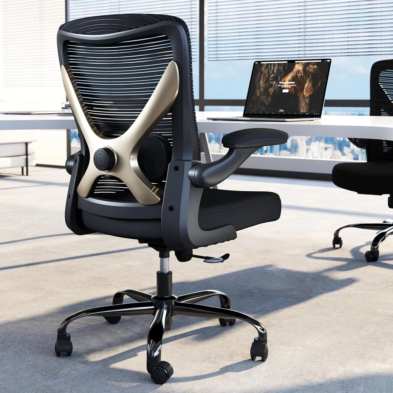 Ergonomic Office Chair - X-Shaped Computer Desk Chair Comfy, Gaming Chair, Office Chair with Lumbar Support, Mesh Office Chairs, Desk Chair for Long Hours(Black Gold)