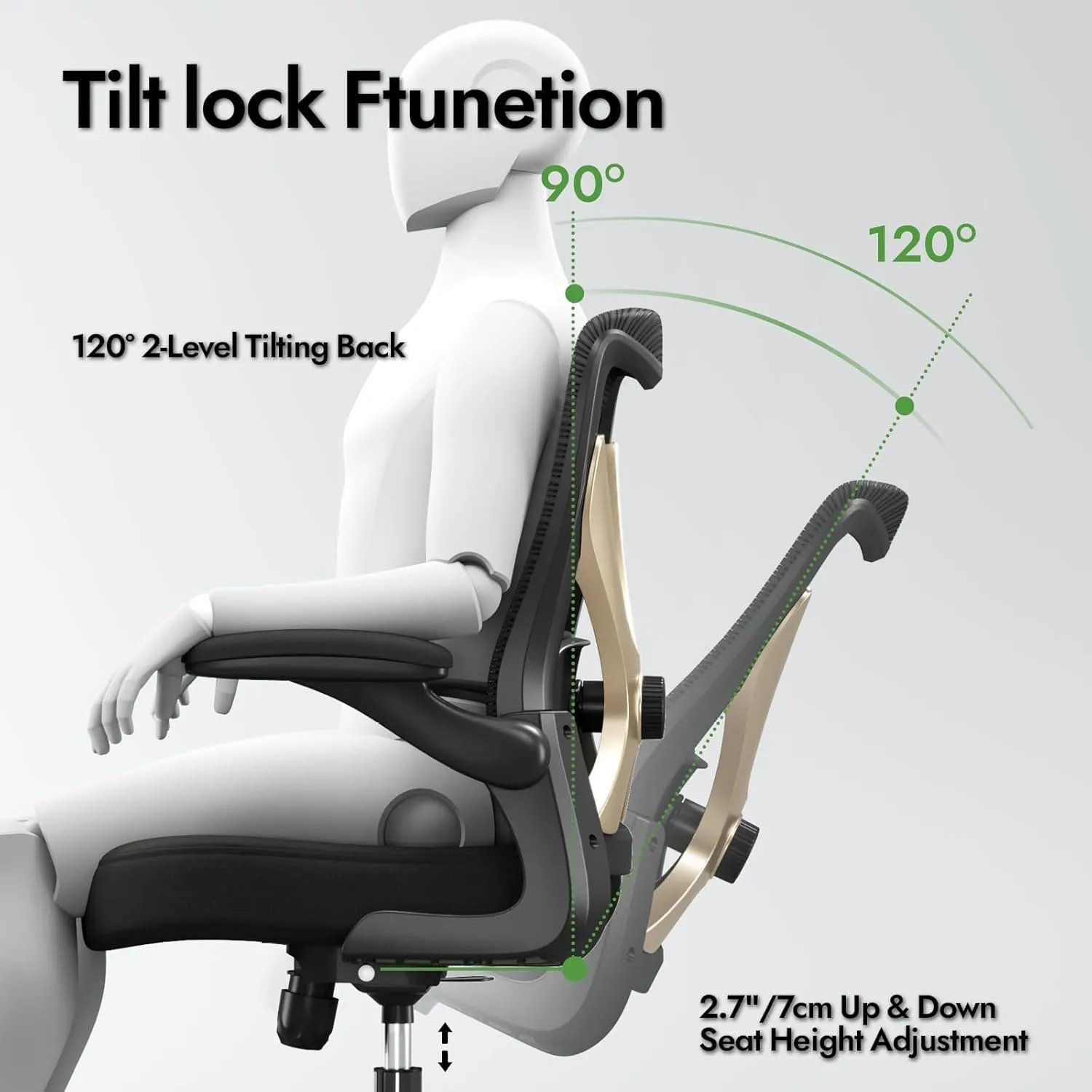 Ergonomic Office Chair - X-Shaped Computer Desk Chair Comfy, Gaming Chair, Office Chair with Lumbar Support, Mesh Office Chairs, Desk Chair for Long Hours(Black Gold)