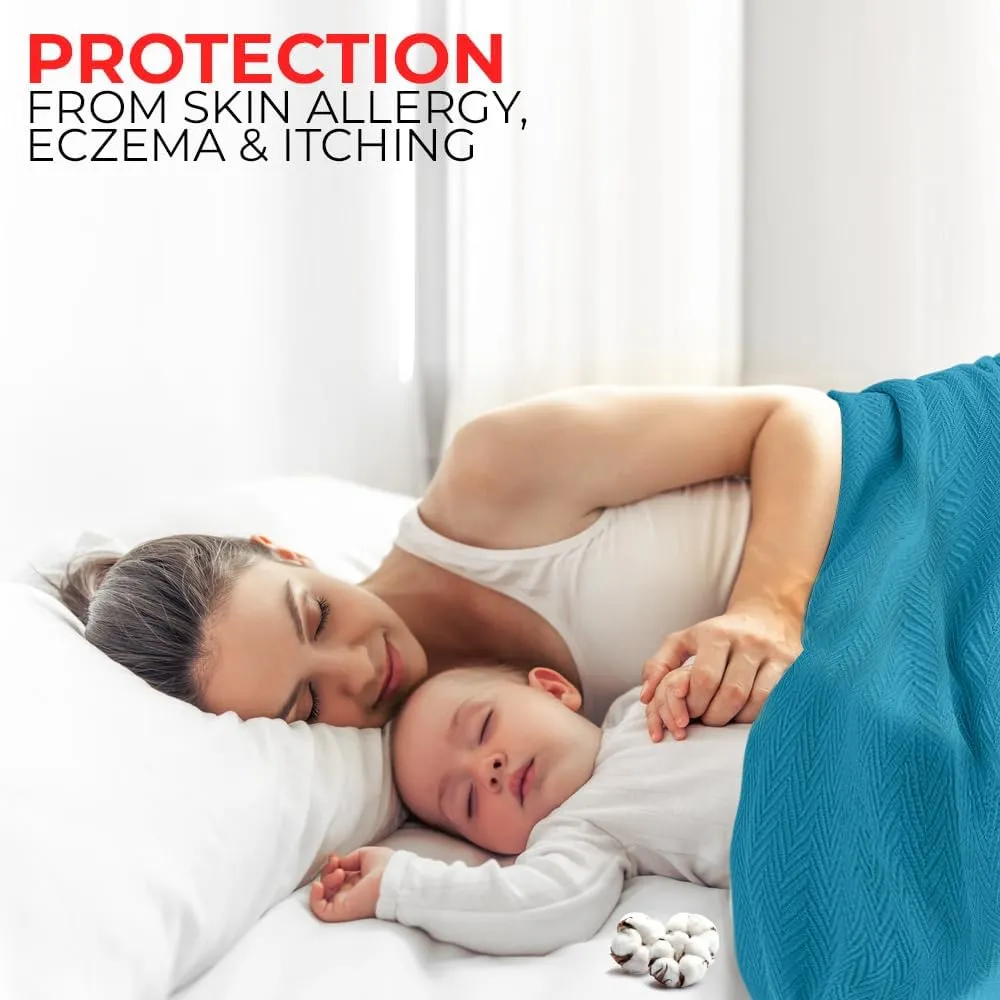 EUROTEX 100% Cotton Twin Size Blanket - Soft, Breathable, Lightweight Thermal Blanket for Summer, Spring, Fall - Herringbone Weave for Couch, Sofa - Teal (66x90 in)
