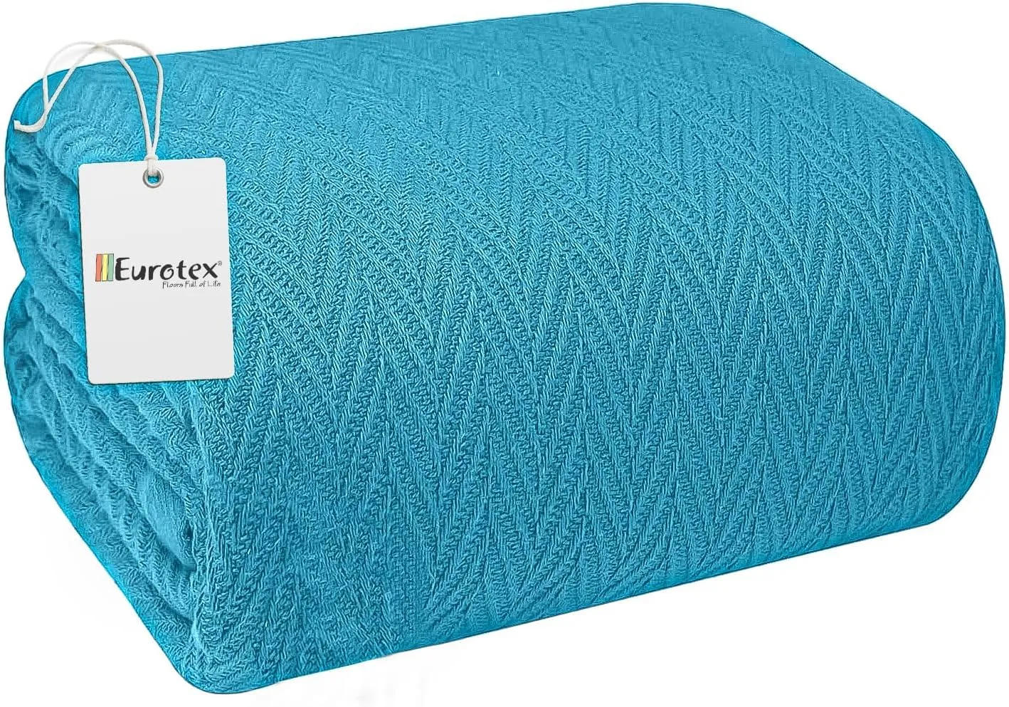 EUROTEX 100% Cotton Twin Size Blanket - Soft, Breathable, Lightweight Thermal Blanket for Summer, Spring, Fall - Herringbone Weave for Couch, Sofa - Teal (66x90 in)
