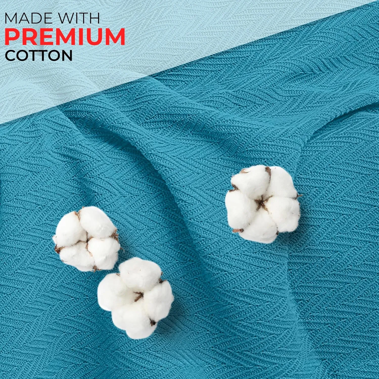 EUROTEX 100% Cotton Twin Size Blanket - Soft, Breathable, Lightweight Thermal Blanket for Summer, Spring, Fall - Herringbone Weave for Couch, Sofa - Teal (66x90 in)
