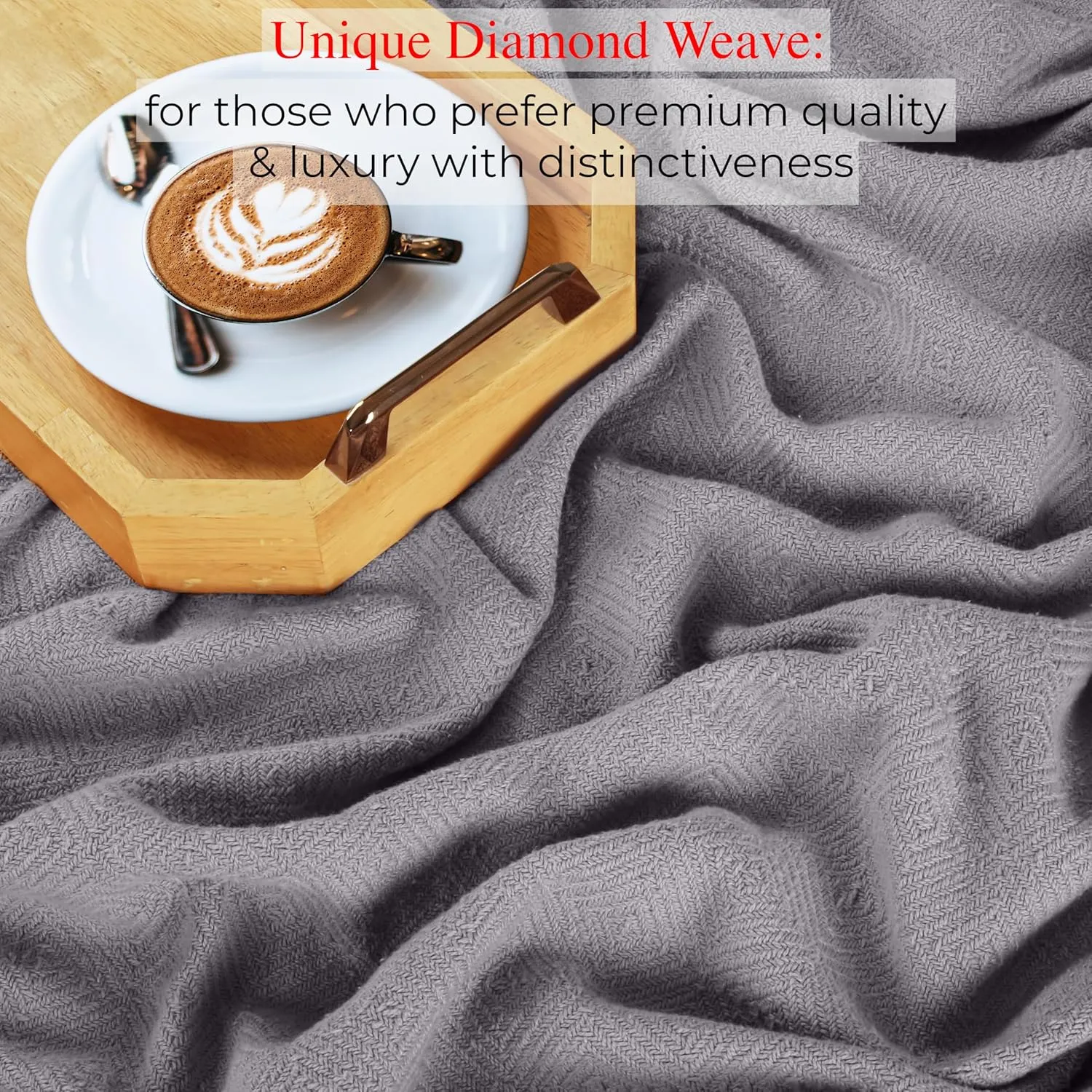 EUROTEX 100% Cotton Twin Size Blanket - Soft, Breathable, Lightweight Thermal Blanket for Summer, Spring, Fall. Soft Diamond Weave for Couch, Sofa (Flint Grey 66x90 in)