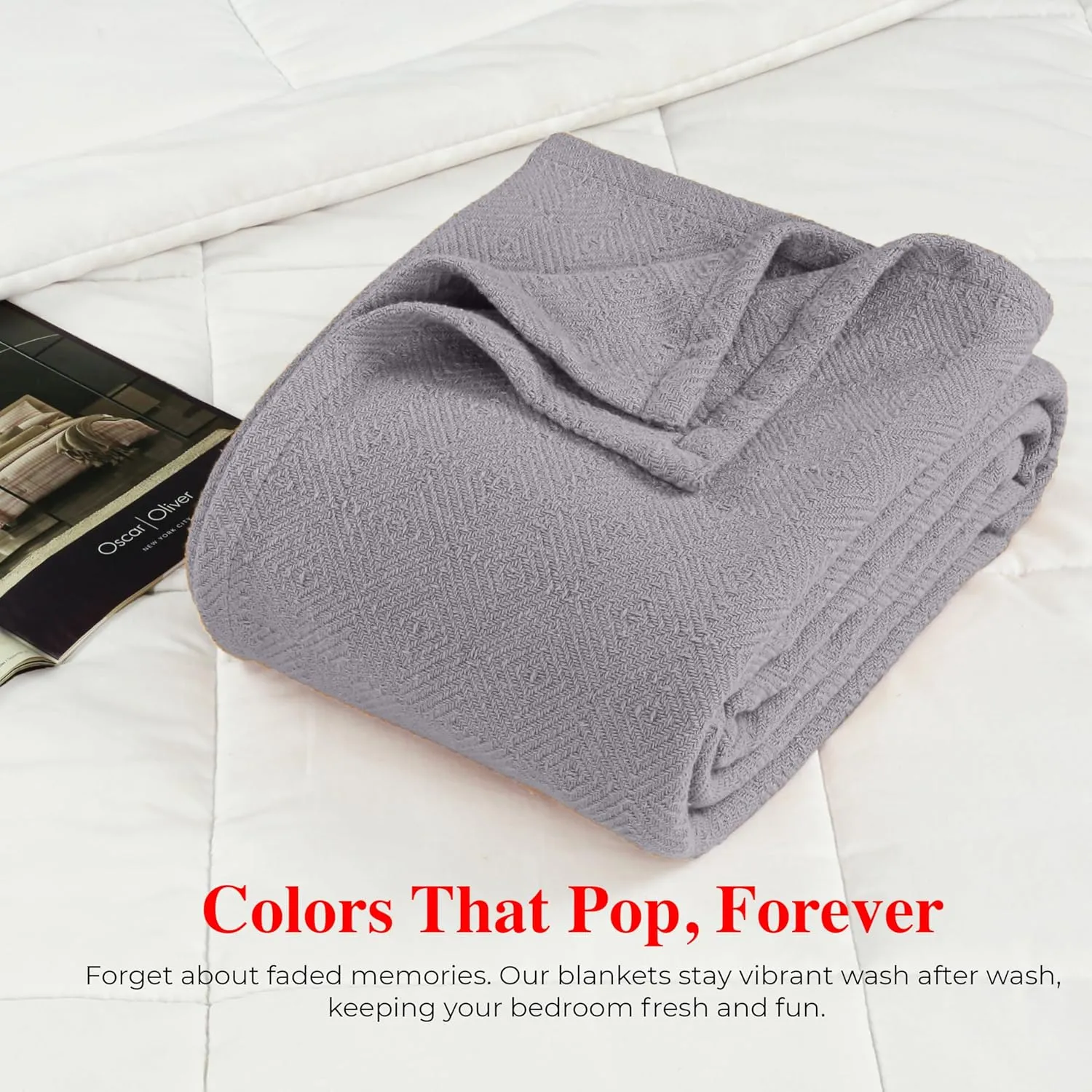 EUROTEX 100% Cotton Twin Size Blanket - Soft, Breathable, Lightweight Thermal Blanket for Summer, Spring, Fall. Soft Diamond Weave for Couch, Sofa (Flint Grey 66x90 in)
