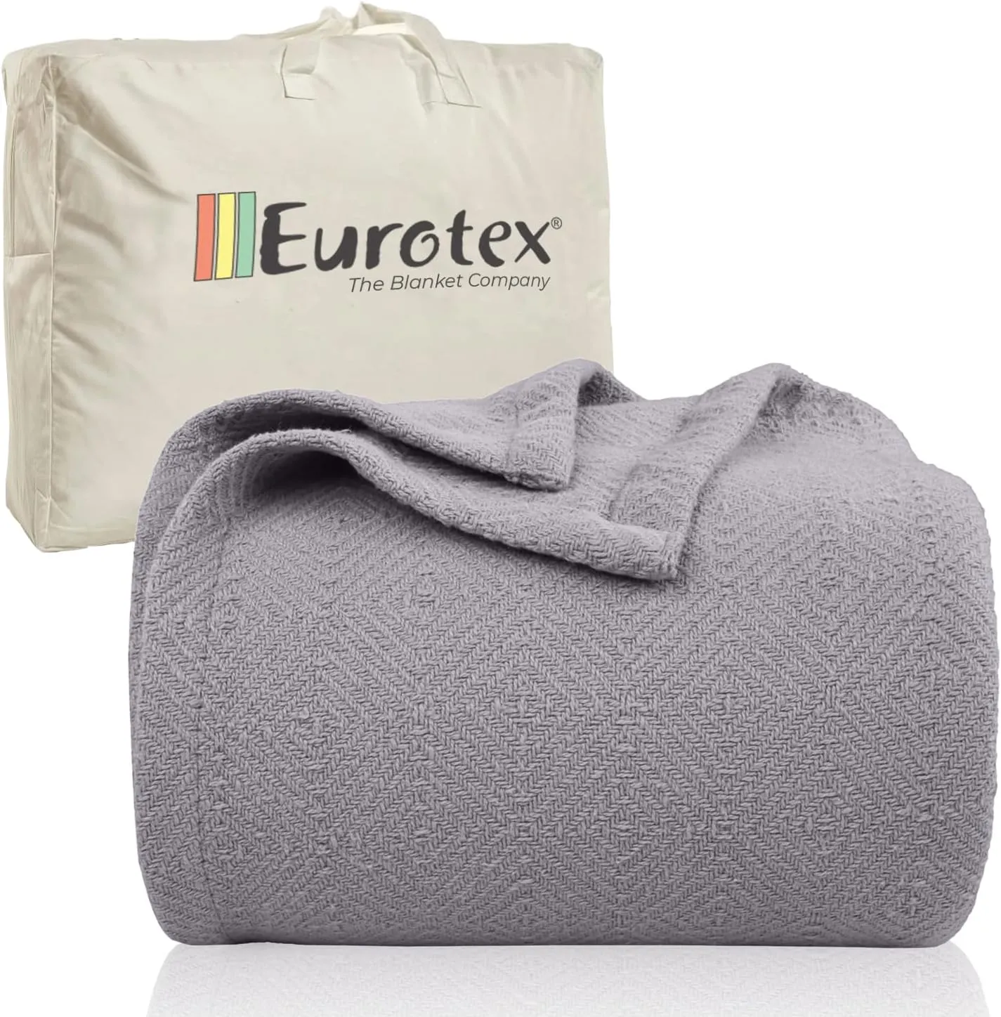 EUROTEX 100% Cotton Twin Size Blanket - Soft, Breathable, Lightweight Thermal Blanket for Summer, Spring, Fall. Soft Diamond Weave for Couch, Sofa (Flint Grey 66x90 in)
