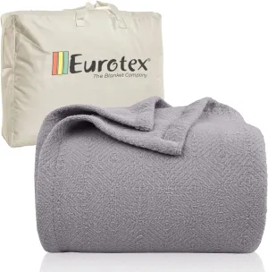 EUROTEX 100% Cotton Twin Size Blanket - Soft, Breathable, Lightweight Thermal Blanket for Summer, Spring, Fall. Soft Diamond Weave for Couch, Sofa (Flint Grey 66x90 in)