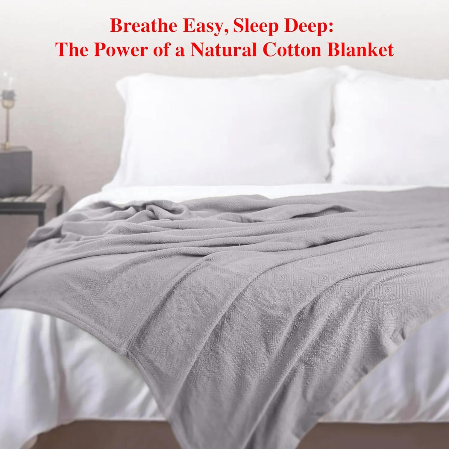 EUROTEX 100% Cotton Twin Size Blanket - Soft, Breathable, Lightweight Thermal Blanket for Summer, Spring, Fall. Soft Diamond Weave for Couch, Sofa (Flint Grey 66x90 in)