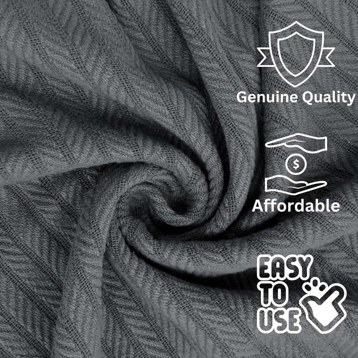 EUROTEX 100% Cotton Twin Size Blanket - Soft Breathable Thin Lightweight Thermal for Summer, Spring and Fall - Cable Weave for Bed, Couch, Sofa (Grey 66x90 in)