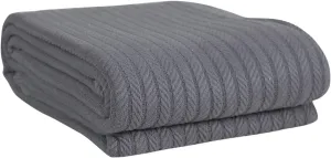 EUROTEX 100% Cotton Twin Size Blanket - Soft Breathable Thin Lightweight Thermal for Summer, Spring and Fall - Cable Weave for Bed, Couch, Sofa (Grey 66x90 in)