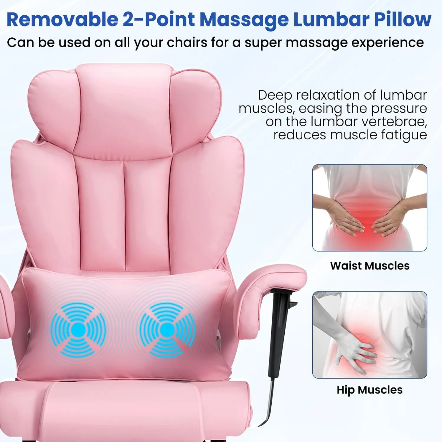 Executive Office Chair Big and Tall with Massage Lumbar Support Heavy Duty Desk Chair with Reclining Office Chair with Footrest High Back Ergonomic PU Leather Chair for Heavy People Pink