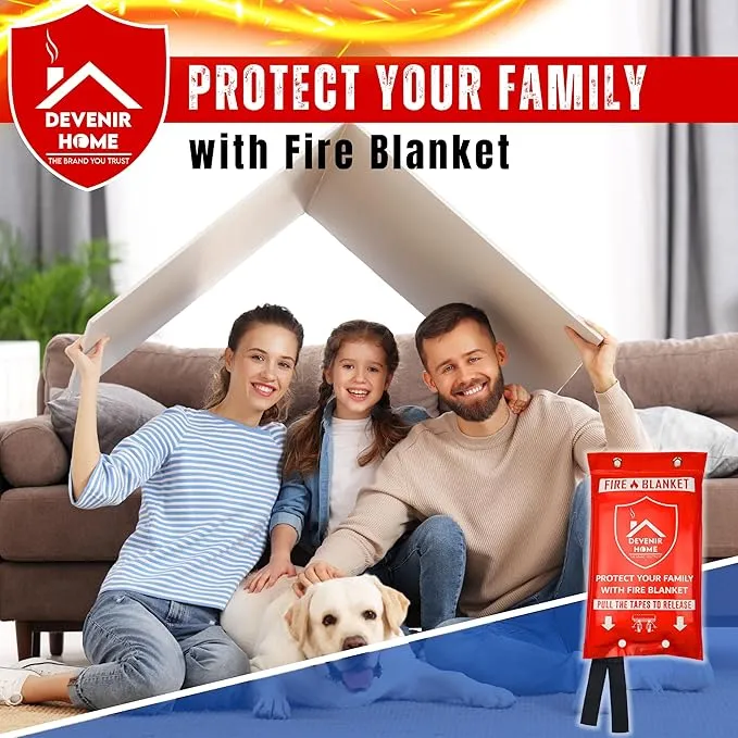 Extra Large Fire Blanket - 48”x 48” Pack of 4 Blankets with 8 Hooks and 4 Gloves, Fire Blankets Emergency for Home, Car, Kitchen, Warehouse, Outdoor, and Camping Safety