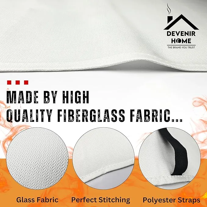 Extra Large Fire Blanket - 48”x 48” Pack of 4 Blankets with 8 Hooks and 4 Gloves, Fire Blankets Emergency for Home, Car, Kitchen, Warehouse, Outdoor, and Camping Safety