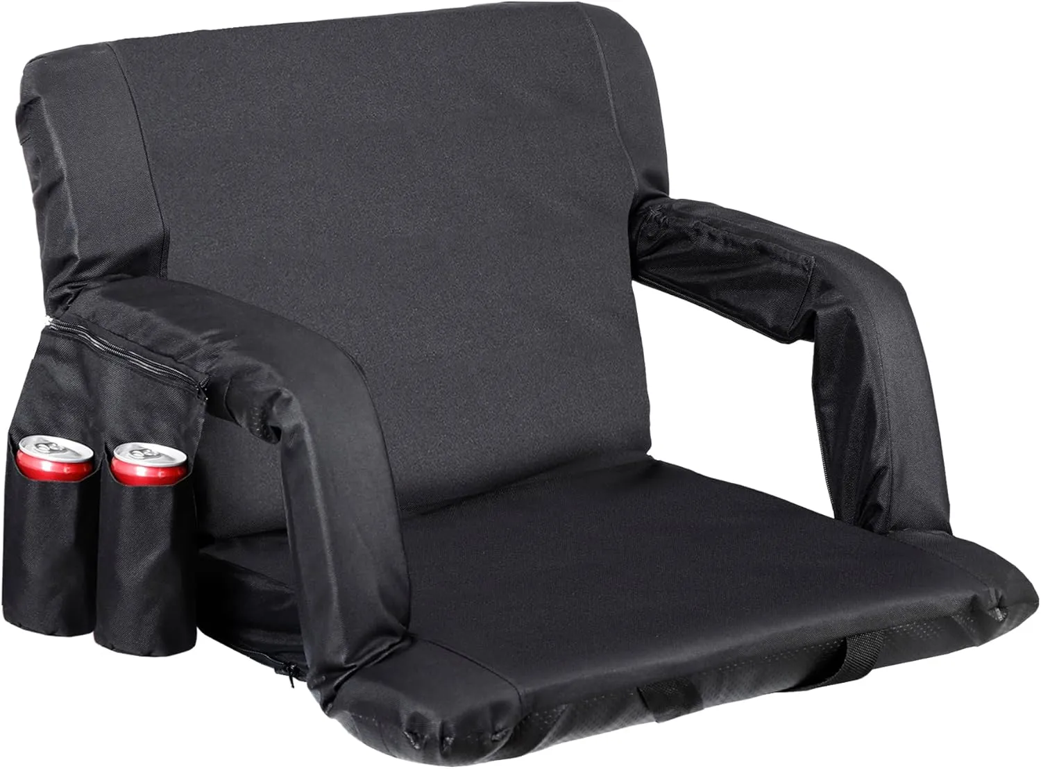 F2C Folding Stadium Seats - 25" Extra-Wide Seat with Back Support, 6 Reclining Positions, Adjustable Armrests, Padded Cushion, Waterproof Design, Ideal for Bleachers, Camping, Sports Events, Straps