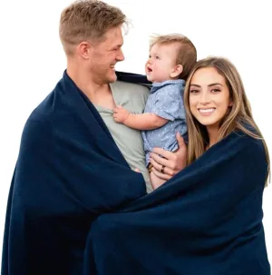 Family Size Extra Large Wool Blanket | Stretchy, Lightweight & Breathable | Heated Blanket for Camping, Travel & Airplane | Summit Blue Twist - 96" x 63"