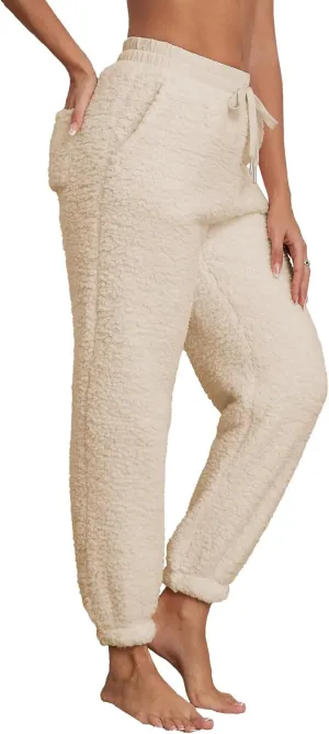 Famulily Womens Winter Sherpa Fleece Sweatpants Drawstring Waist Joggers Pants Thick Thermal Trousers with Pockets