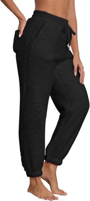 Famulily Womens Winter Sherpa Fleece Sweatpants Drawstring Waist Joggers Pants Thick Thermal Trousers with Pockets