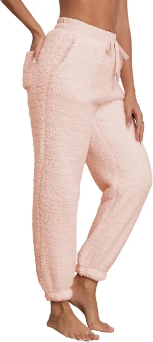 Famulily Womens Winter Sherpa Fleece Sweatpants Drawstring Waist Joggers Pants Thick Thermal Trousers with Pockets