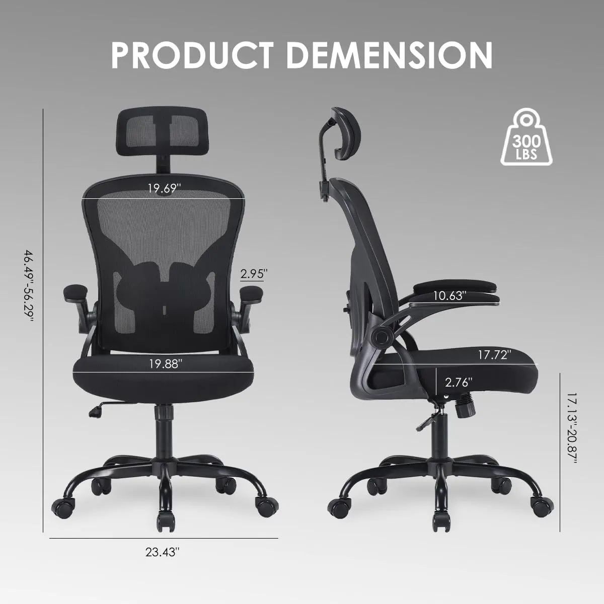 Farini Ergonomic Office Chair, Home Office Desk Chair with Headrest, High Back Computer Chair with Armrests and Adjustable Lumbar Support.for Home Office Study Room Bedroom, Black & Black