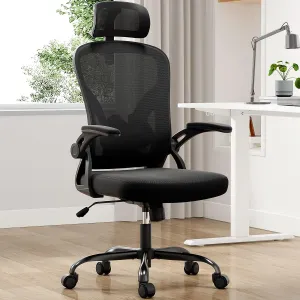 Farini Ergonomic Office Chair, Home Office Desk Chair with Headrest, High Back Computer Chair with Armrests and Adjustable Lumbar Support.for Home Office Study Room Bedroom, Black & Black