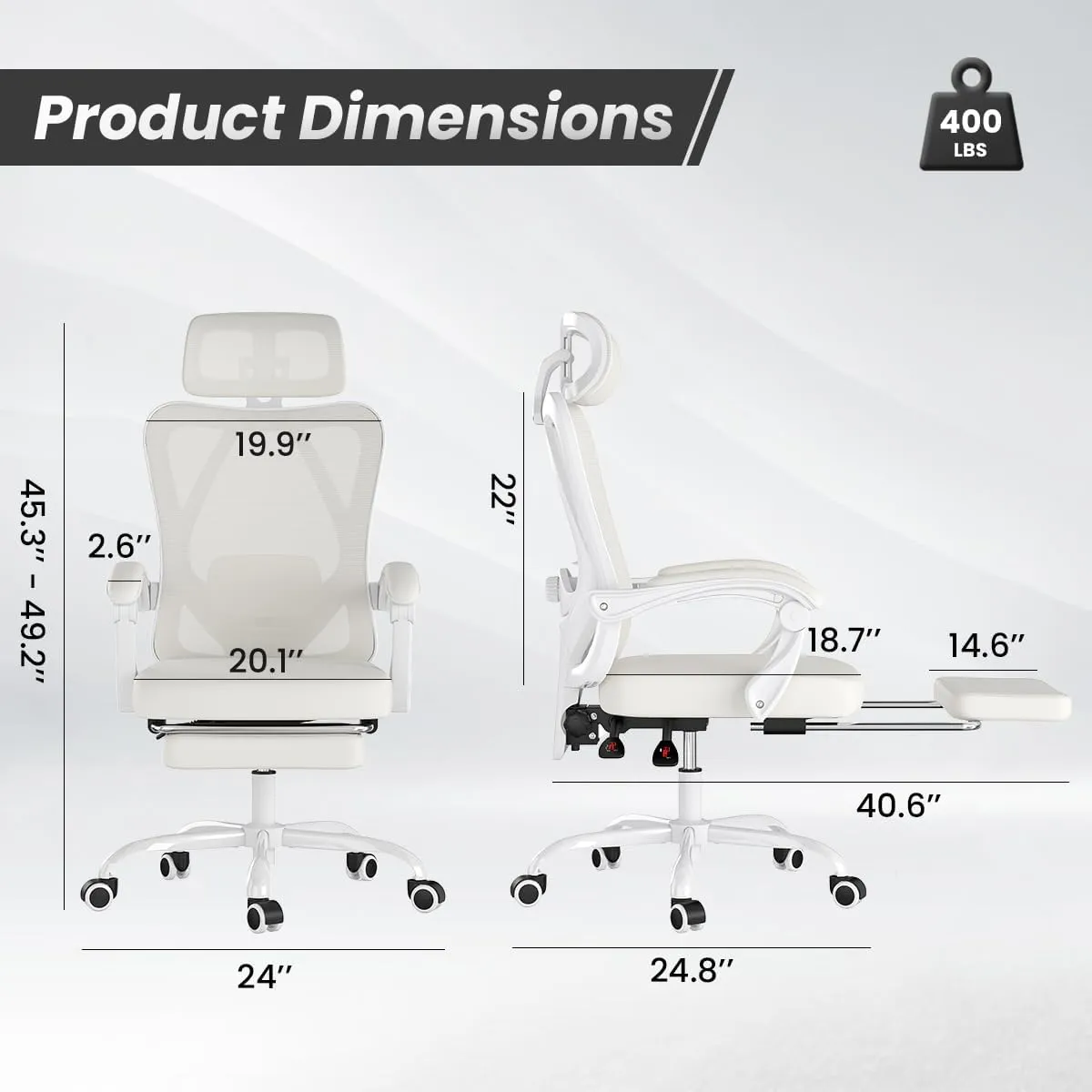 Farini Ergonomic Office Chair with Footrest, Mesh Office Desk Chair with Headrest, High Back Computer Chair with Adjustable Lumbar Support for Home Office Study Room Bedroom, White & Beige