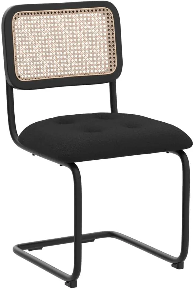 Farini Kitchen Dining Chairs Set of 2,Mid-Century Modern Chair Armless Mesh Backrest Cane Rattan Chairs for Home Dining Room(Black,Teddy-Velvet)
