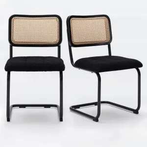 Farini Kitchen Dining Chairs Set of 2,Mid-Century Modern Chair Armless Mesh Backrest Cane Rattan Chairs for Home Dining Room(Black,Teddy-Velvet)
