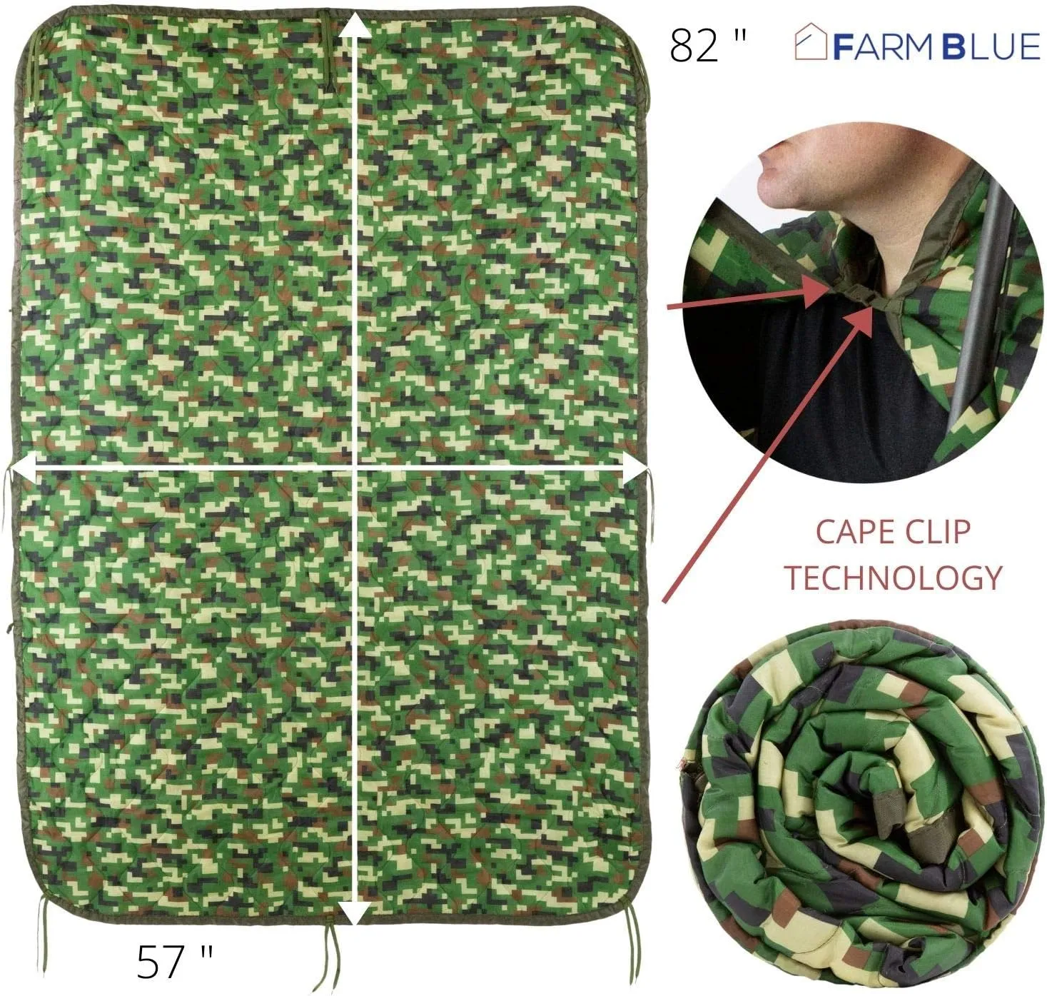 Farm Blue One of a Kind Digital Jungle Camo Army Blanket - Woobie Blanket Poncho Liner - Perfect Gear for Picnic, Hiking, or Car – Unique Custom Camo, Military Camping Blanket