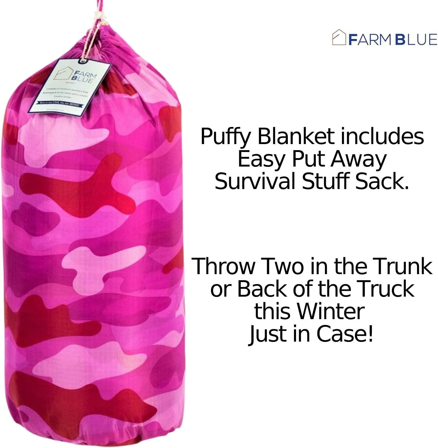Farm Blue Pink Camo Military Camping Blanket - Woobie Blanket Poncho Liner - for Hiking Gear, Backpacking and Car Survival Blankets - Unique New Pretty N Pink Custom Pattern Avail at