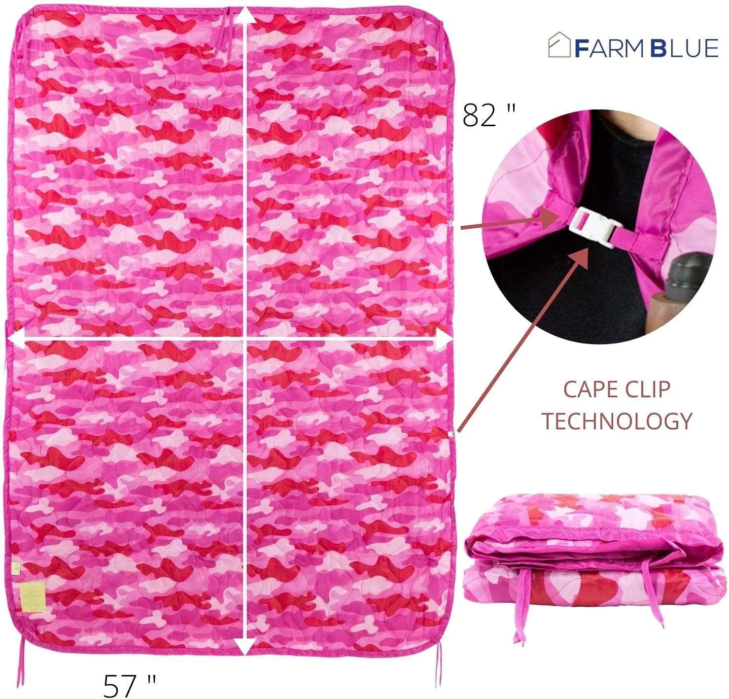 Farm Blue Pink Camo Military Camping Blanket - Woobie Blanket Poncho Liner - for Hiking Gear, Backpacking and Car Survival Blankets - Unique New Pretty N Pink Custom Pattern Avail at