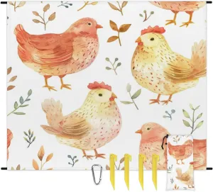 Farmhouse Rooster Beach Blanket, Sandproof Beach Mat, Adults Waterproof Quick Drying Sand Free Mat with 4 x Ground Spikes for Outdoor Travel Camping Hiking, Cute Chicken Printed