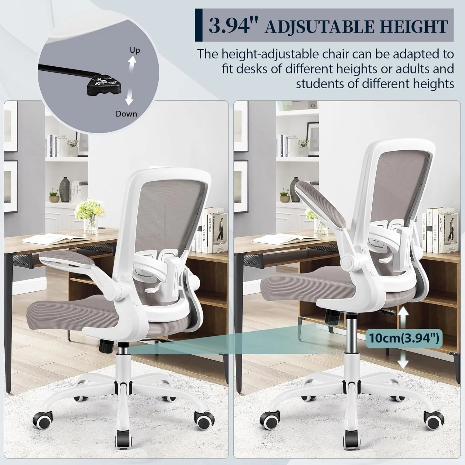 FelixKing Office Chair, Ergonomic Desk Chair with Adjustable Height and Lumbar Support Swivel Chairs, Desk Computer Chair with 90°Flip up Armrests for Conference Room (Gray)