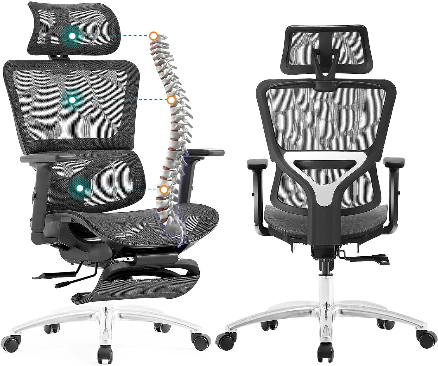 Ferral Ergonomic Office Chair, High Back Mesh Office Chair with Adaptative Lumbar Support, 3D Adjustable Armrest & Seat Depth, Rolling Desk Chair with Tilt Function, Adjustable Headrest (Dark Gray)