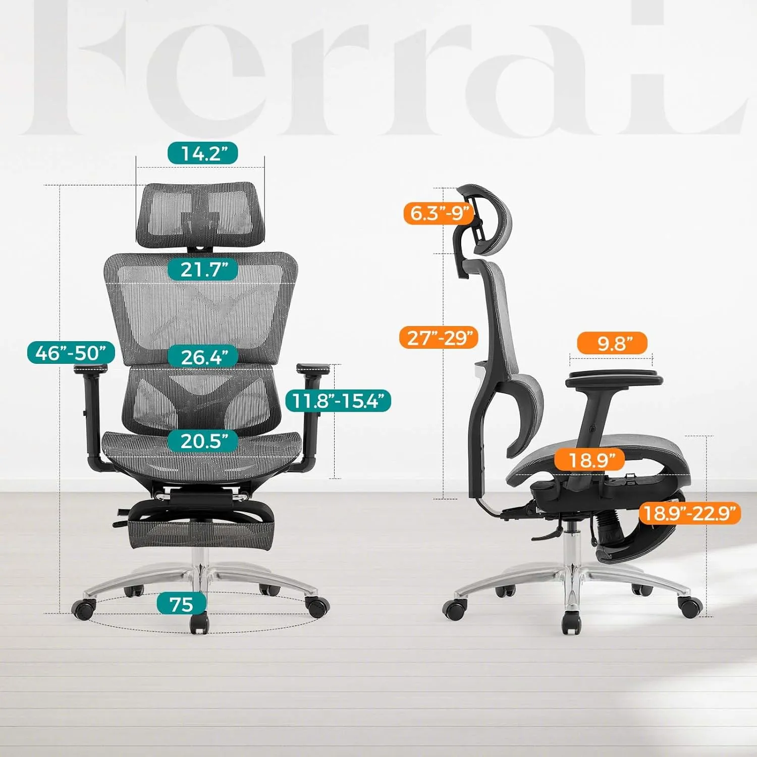 Ferral Ergonomic Office Chair, High Back Mesh Office Chair with Adaptative Lumbar Support, 3D Adjustable Armrest & Seat Depth, Rolling Desk Chair with Tilt Function, Adjustable Headrest (Dark Gray)