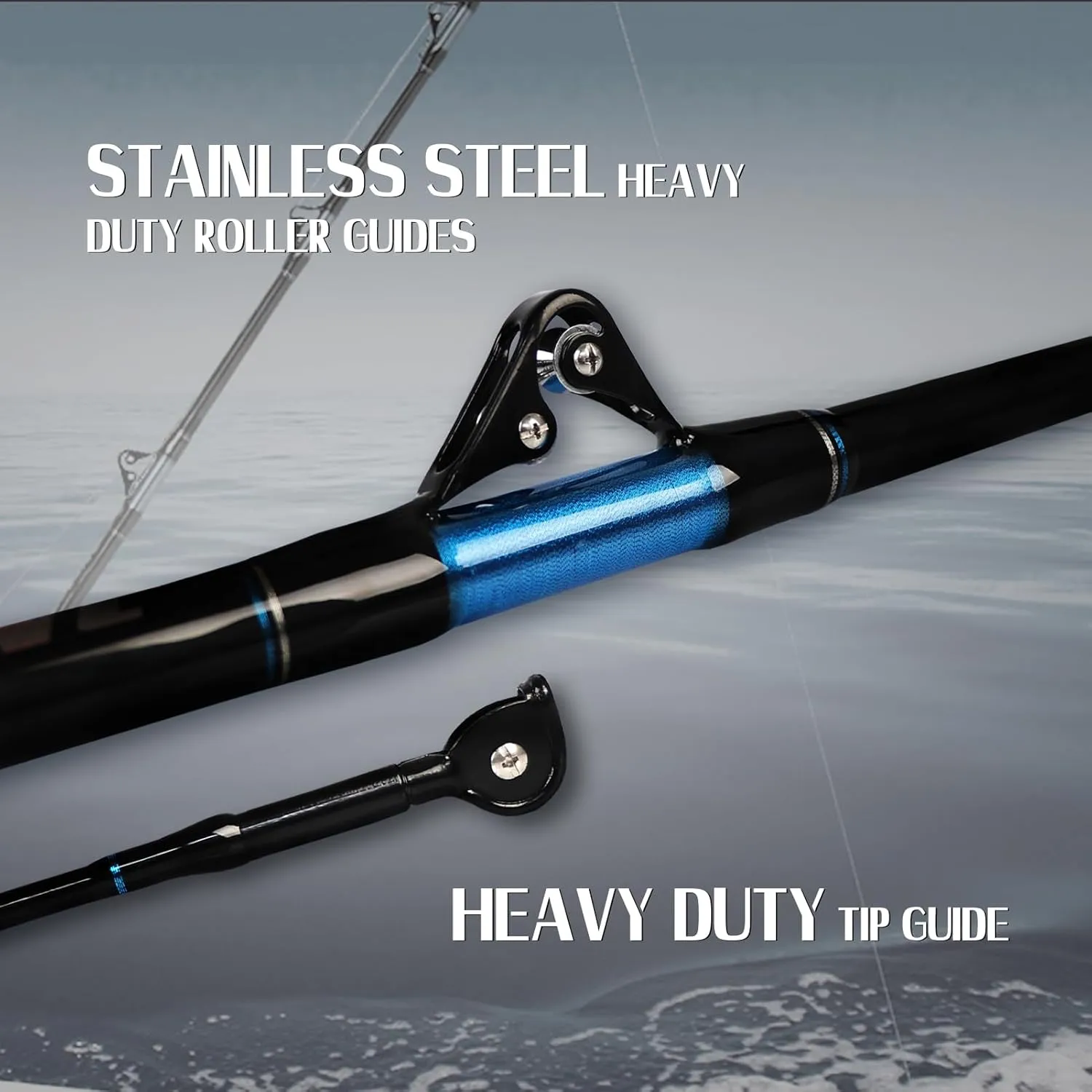 Fiblink Fishing Trolling Rod 1 Piece Saltwater Offshore Heavy Roller Rod Big Game Conventional Boat Camo Fishing Pole (6'6",30-50lb/50-80lb/80-120lb)