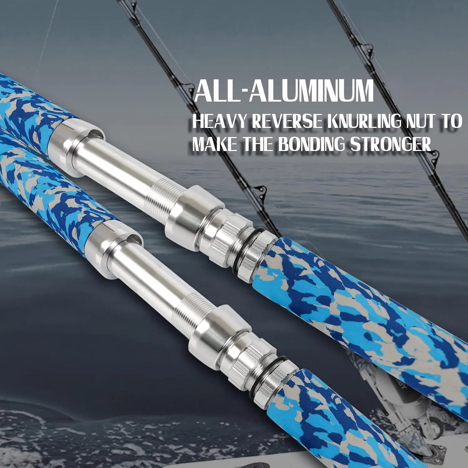 Fiblink Fishing Trolling Rod 1 Piece Saltwater Offshore Heavy Roller Rod Big Game Conventional Boat Camo Fishing Pole (6'6",30-50lb/50-80lb/80-120lb)