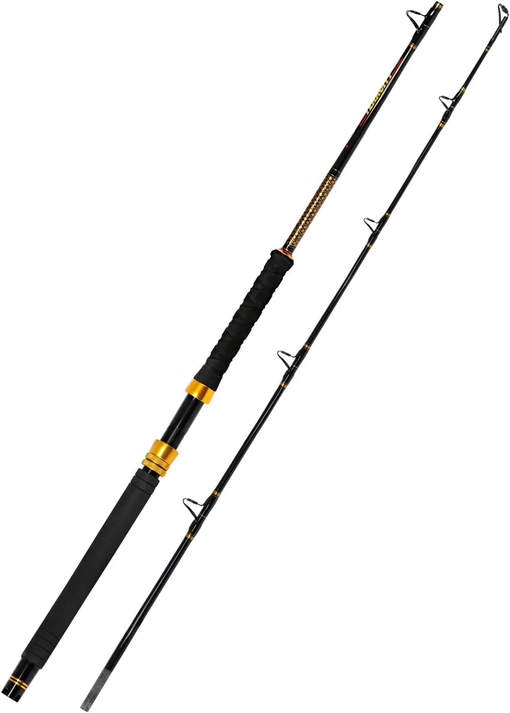 Fiblink Fishing Trolling Rod - 1/2 Piece Saltwater Offshore Rod - Heavy Duty Boat Fishing Pole (30-50lbs/50-80lbs/80-120lbs)