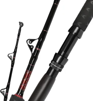 Fiblink Saltwater Fishing Trolling Rod 1-Piece Heavy Duty Roller Rod Big Game Conventional Boat Fishing Pole with Roller Guides (50-80lb/80-120lb/120-200lb)