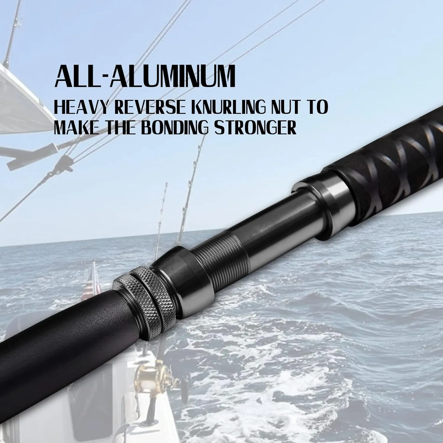 Fiblink Saltwater Fishing Trolling Rod 1-Piece Heavy Duty Roller Rod Big Game Conventional Boat Fishing Pole with Roller Guides (50-80lb/80-120lb/120-200lb)
